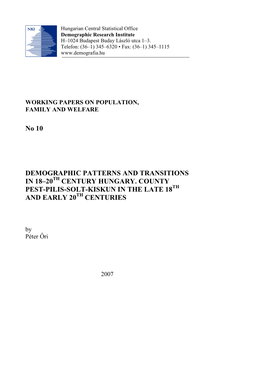 Demographic Patterns and Transitions in 18-20Th Century Hungary