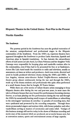 Hispanic Theatre in the United States: Post-War to the Present Nicolás