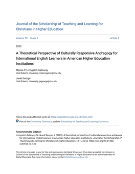 A Theoretical Perspective of Culturally Responsive Andragogy for International English Learners in American Higher Education Institutions