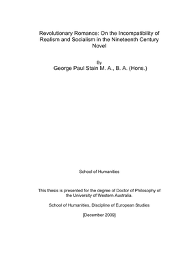 Revolutionary Romance: on the Incompatibility of Realism and Socialism in the Nineteenth Century Novel