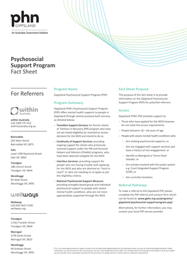 For Referrers Psychosocial Support Program Fact Sheet