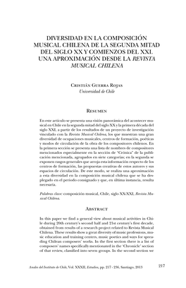 Diversidad En La Composición Musical Chilena De La Segunda Mitad Del Siglo XX Y Comienzos Del XXI