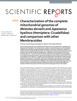 Characterization of the Complete Mitochondrial Genomes Of