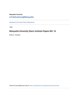 Marquette University Slavic Institute Papers NO. 16