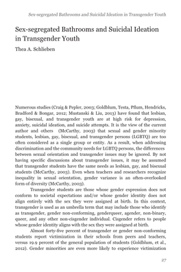 Sex-Segregated Bathrooms and Suicidal Ideation in Transgender Youth