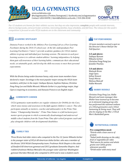UCLA GYMNASTICS @Uclagymnastics (Twitter/Instagram) | Facebook.Com/Uclagymnastics Contact: LIZA DAVID / Ldavid@Athletics.Ucla.Edu / 310-206-8140