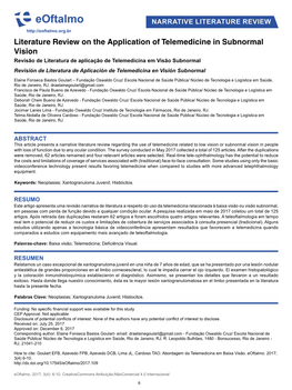 Literature Review on the Application of Telemedicine in Subnormal Vision