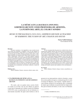 La Música En La Bauhaus (1919-1933): Gertrud Grunow Como Profesora De Armonía