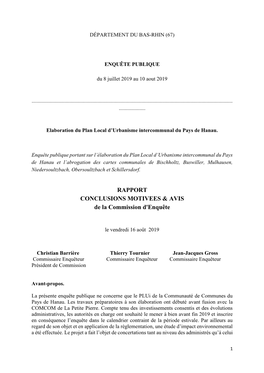 RAPPORT CONCLUSIONS MOTIVEES & AVIS De La