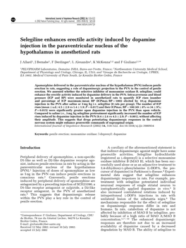 Selegiline Enhances Erectile Activity Induced by Dopamine Injection in the Paraventricular Nucleus of the Hypothalamus in Anesthetized Rats