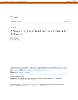 A Note on the Jewish Tanak and the Christian Old Testament John W