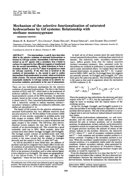 Mechanism of the Selective Functionalization of Saturated Hydrocarbons by Gif Systems: Relationship with Methane Monooxygenase (Adamantane/Selectivity) DEREK H