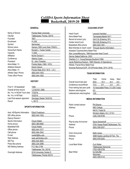 Cosida Sports Information Sheet Basketball, 2019-20