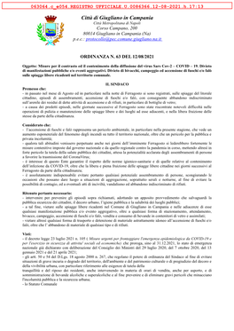 Città Di Giugliano in Campania Città Metropolitana Di Napoli Corso Campano, 200 80014 Giugliano in Campania (Na) P.E.C.: Protocollo@Pec.Comune.Giugliano.Na.I T