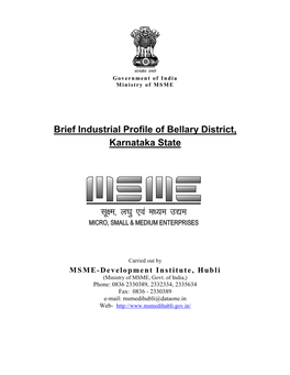 Brief Industrial Profile of Bellary District, Karnataka State