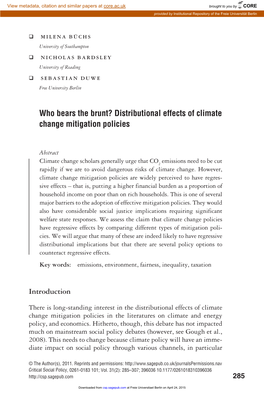 Who Bears the Brunt? Distributional Effects of Climate Change Mitigation Policies