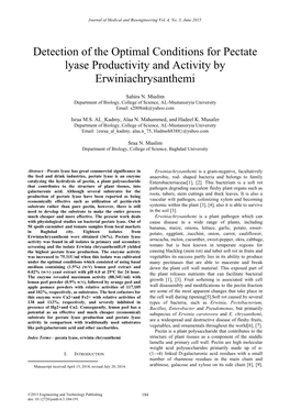 Detection of the Optimal Conditions for Pectate Lyase Productivity and Activity by Erwiniachrysanthemi