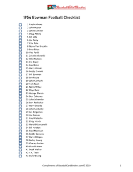 1954 Bowman Football Checklist