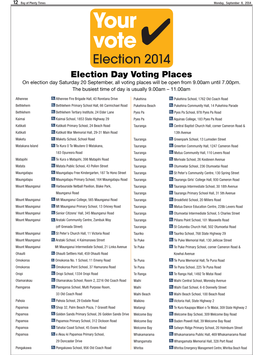 Your Vote ✔ Election 2014 Election Day Voting Places on Election Day Saturday 20 September,All Voting Places Will Be Open from 9.00Am Until 7.00Pm