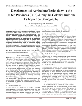 Development of Agriculture Technology in the United Provinces (U.P.) During the Colonial Rule and Its Impact on Demography