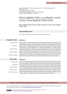 Raúl Scalabrini Ortiz Y Su Relación Con La Unión Cívica Radical (1928-1959)