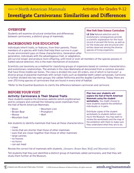 Investigate Carnivorans: Similarities and Differences