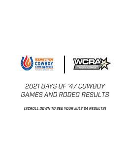 2021 Days of '47 Cowboy Games and Rodeo Results