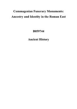 Commagenian Funerary Monuments: Ancestry and Identity in the Roman East