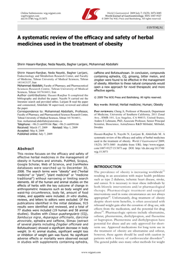 A Systematic Review of the Efficacy and Safety of Herbal Medicines Used in the Treatment of Obesity