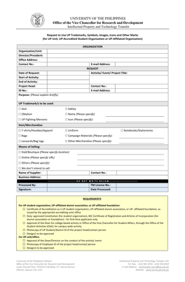 UNIVERSITY of the PHILIPPINES Office of the Vice Chancellor for Research and Development Intellectual Property and Technology Transfer