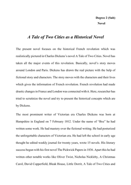 A Tale of Two Cities As a Historical Novel