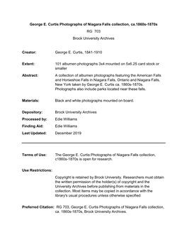George E. Curtis Photographs of Niagara Falls Collection, Ca.1860S-1870S RG 703 Brock University Archives