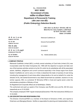 MCL) a Wholly Owned Subsidiary of Coal India Limited (CIL