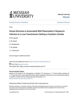 House Structure Is Associated with Plasmodium Falciparum Infection in a Low-Transmission Setting in Southern Zambia