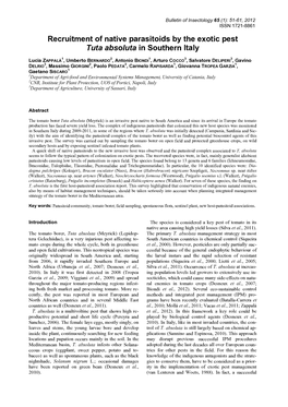 Recruitment of Native Parasitoids by the Exotic Pest Tuta Absoluta in Southern Italy