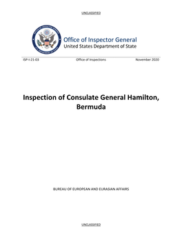 Inspection of Consulate General Hamilton, Bermuda