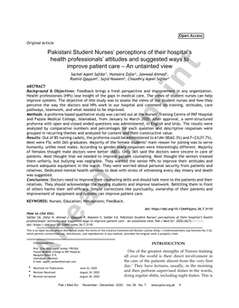 Pakistani Student Nurses' Perceptions of Their Hospital's Health