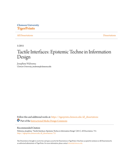Epistemic Techne in Information Design Josephine Walwema Clemson University, Jwalwem@Clemson.Edu