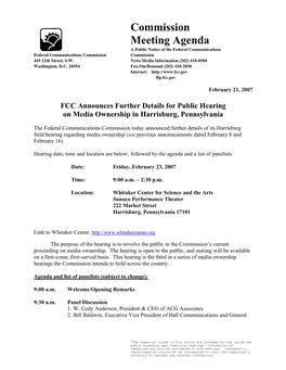 Commission Meeting Agenda a Public Notice of the Federal Communications Federal Communications Commission Commission 445 12Th Street, S.W