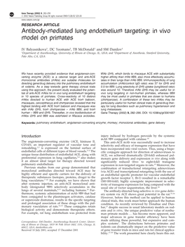 In Vivo Model on Primates