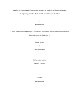 Securing the Economy and Economizing Security: an Analysis of Material Influences Underpinning Canada's Position on the Israel