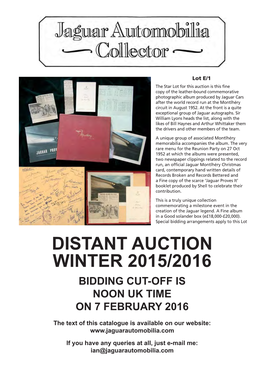 Distant Auction Winter 2015/2016 Bidding Cut-Off Is Noon Uk Time on 7 February 2016