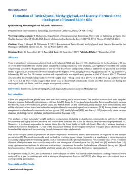 Formation of Toxic Glyoxal, Methylglyoxal, and Diacetyl Formed in the Headspace of Heated Edible Oils