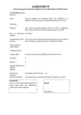 AGREEMENT (Incorporating the Standard Conditions of Sale Fifth Edition (2018 Revision))