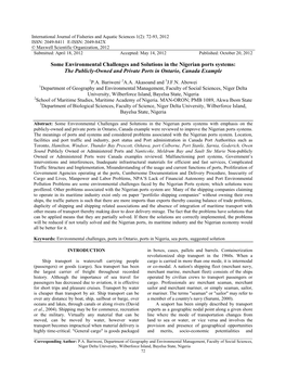 Some Environmental Challenges and Solutions in the Nigerian Ports Systems: the Publicly-Owned and Private Ports in Ontario, Canada Example