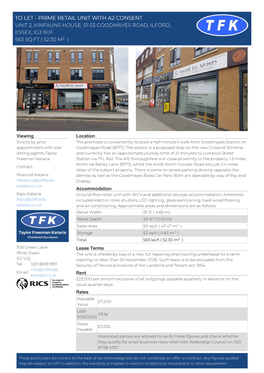 Unit 2, Kinfauns House, 51-53 Goodmayes Road, Ilford, Essex, Ig3 9Uf 563 Sq.Ft ( 52.30 M2 )