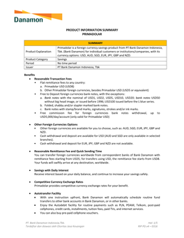 Product Information Summary Primadolar