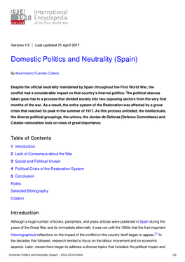 Domestic Politics and Neutrality (Spain)