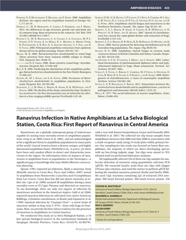 Ranavirus Infection in Native Amphibians at La Selva Biological Station, Costa Rica: First Report of Ranavirus in Central America