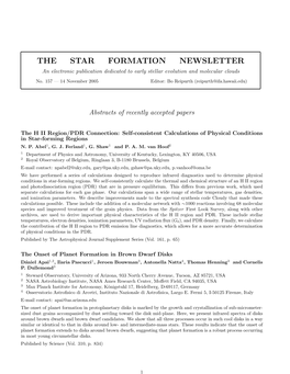 THE STAR FORMATION NEWSLETTER an Electronic Publication Dedicated to Early Stellar Evolution and Molecular Clouds